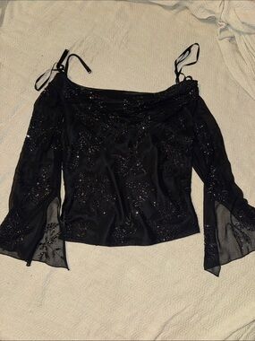 Black Embellished Off-Shoulder Women's Top